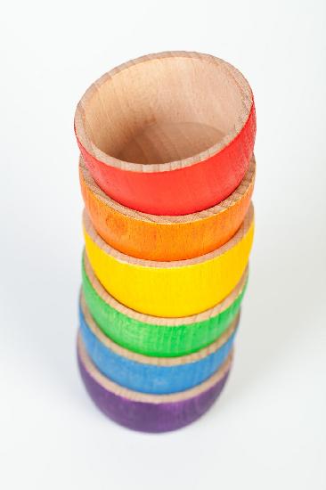 Grapat wood color sorting rainbow bowls available from a small shop in Canada 