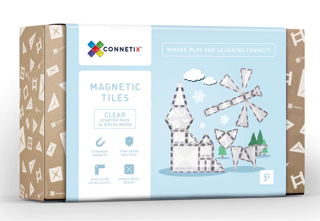 Connetix tiles clear pack, magnet tiles for play and STEM building sold by a small shop in Canada 