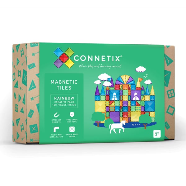 Connetix tiles rainbow creative pack, magnet tiles for play and STEM sold by a small shop in Canada 