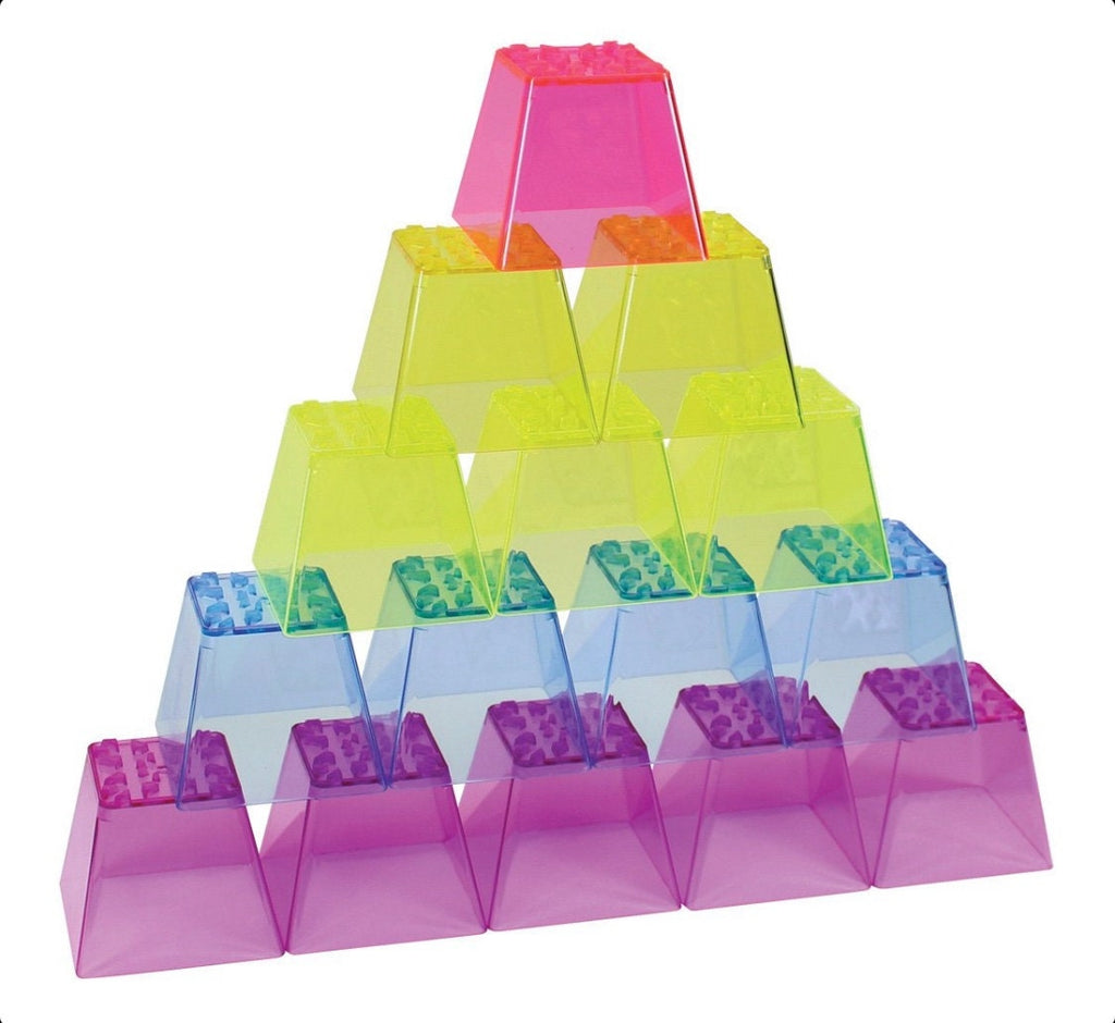 Light table stacking blocks that are see through in 4 different colours that can be used on a light table. 