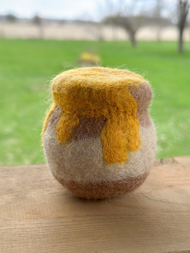 Needle felted honey pot for play or decor available from a small shop in Canada 