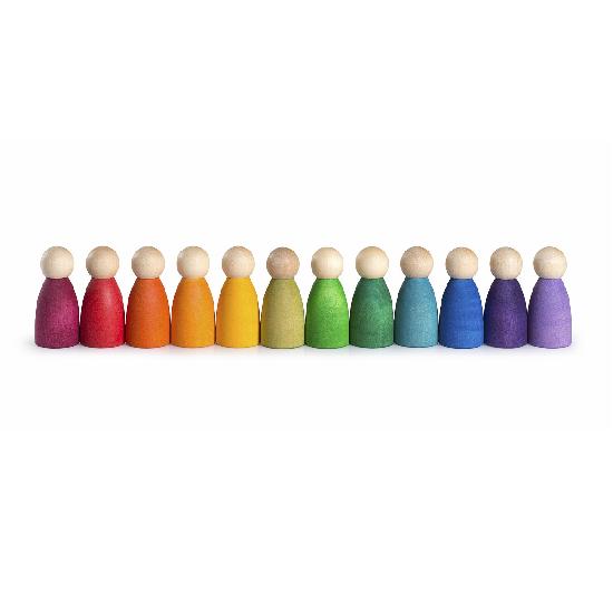 grapat wood nins peg dolls in rainbow colours