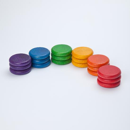 Grapat wooden rainbow coins available from a small shop in Canada. Perfect for colour sorting and color recognition. 