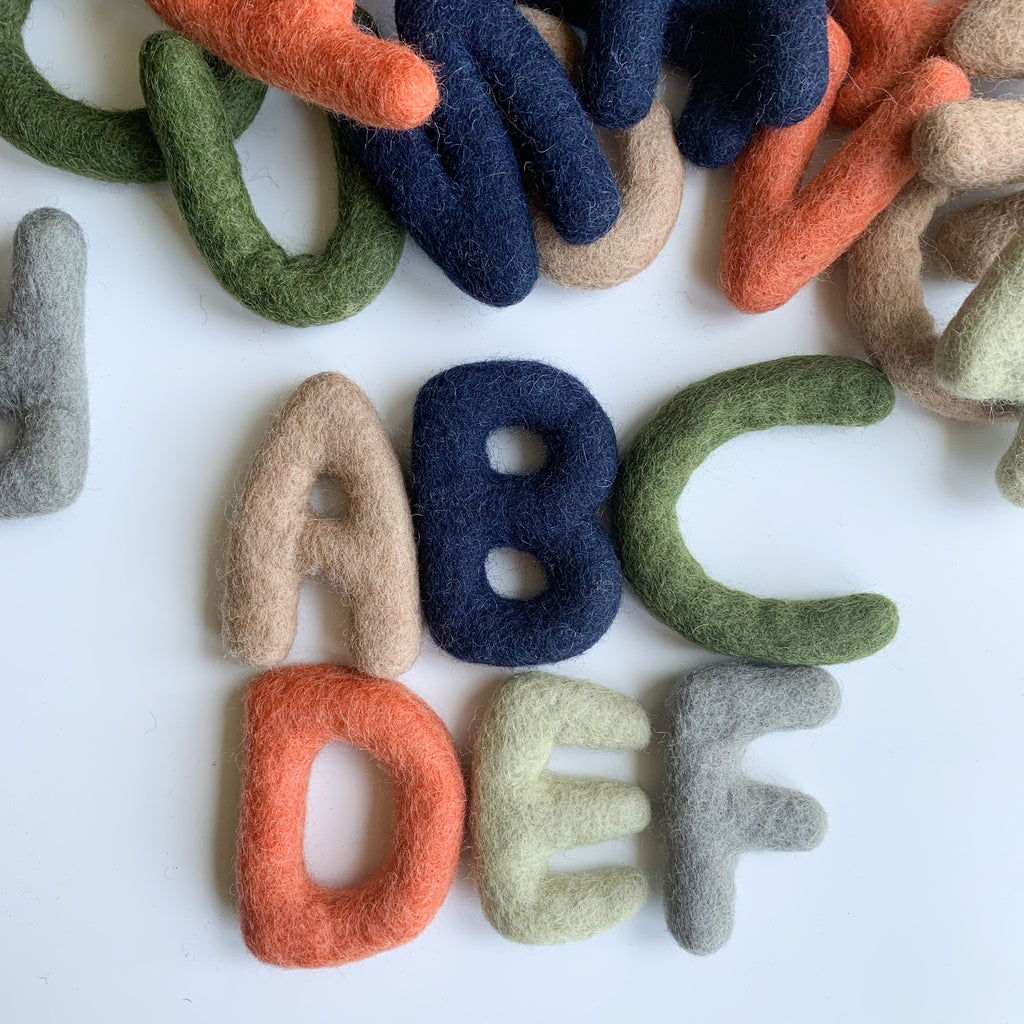 woodland color chunky felt alphabet, perfect for garland or for babies and children to play with 
