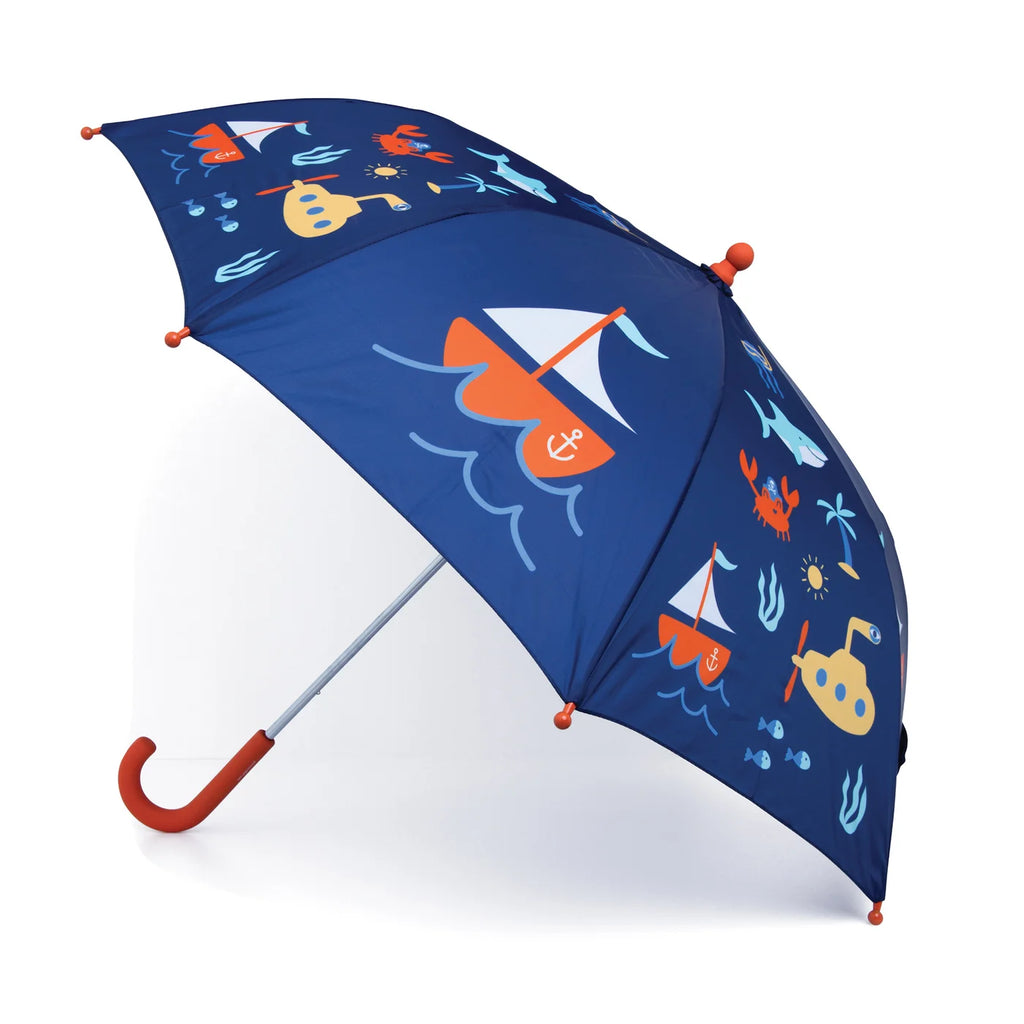 Blue nautical themed umbrella with boats and anchors for children 