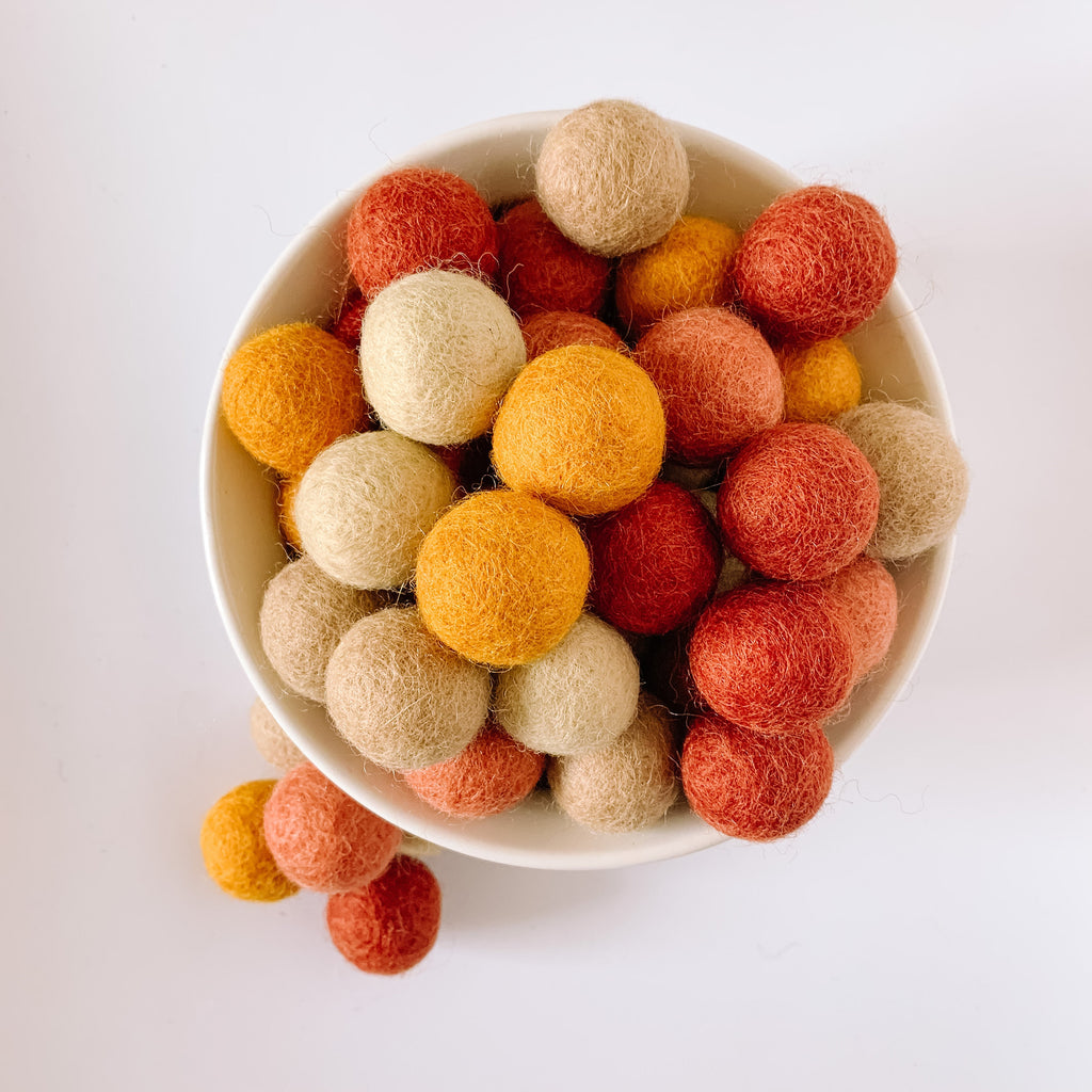 Boho color felt balls that can be used for garland, decor or crafting