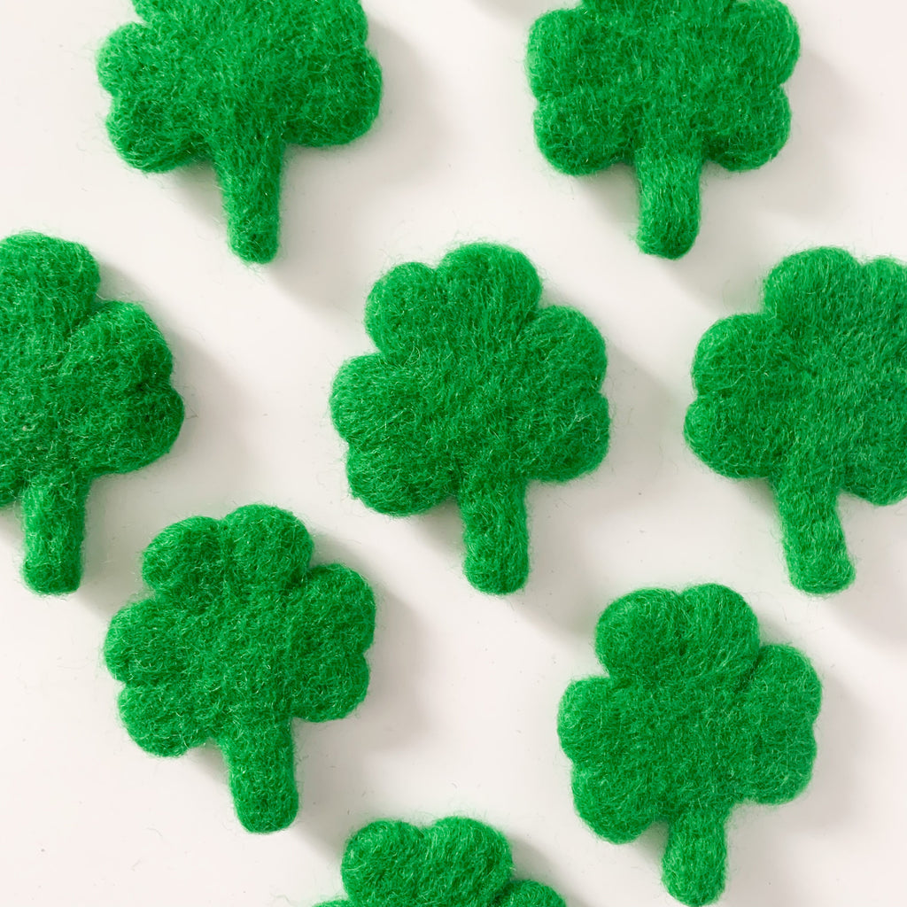 needle felted shamrock clover shape for St. Patrick's day sensory play or crafting 